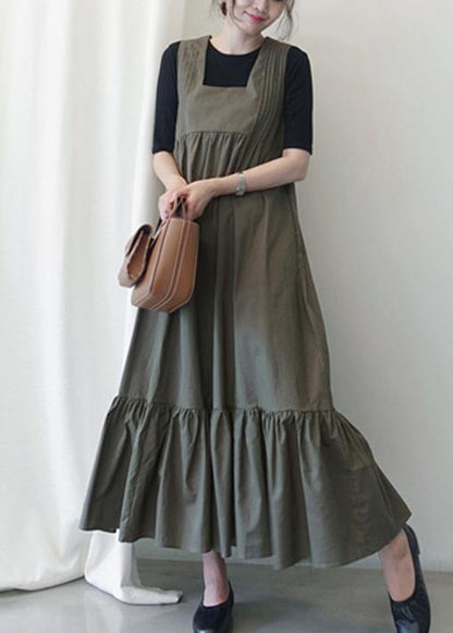 Loose Dark Gray Cotton Clothes Ruffles a Line Summer Dress