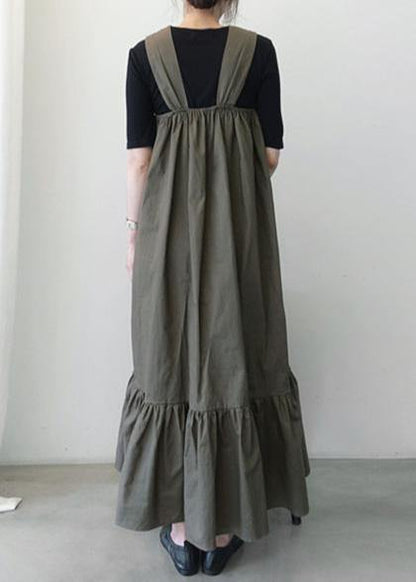 Loose Dark Gray Cotton Clothes Ruffles a Line Summer Dress