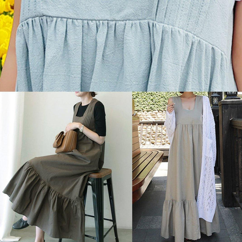 Loose Dark Gray Cotton Clothes Ruffles a Line Summer Dress