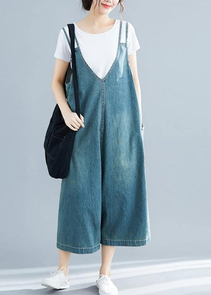 Loose Denim Blue Cotton Tunics Korea Loose Jumpsuit Pants