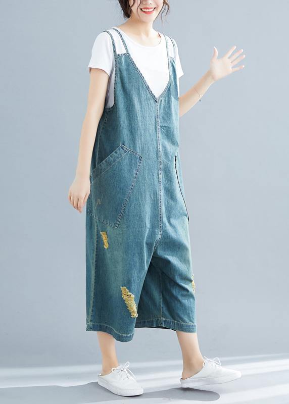 Loose Denim Blue Cotton Tunics Korea Loose Jumpsuit Pants