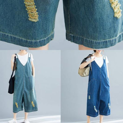 Loose Denim Blue Cotton Tunics Korea Loose Jumpsuit Pants