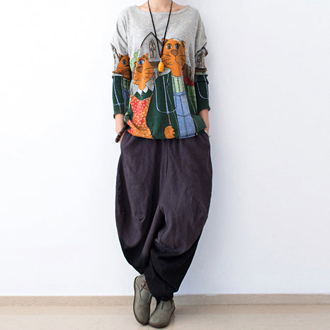 Loose Gradient Gray Linen Knickers Baggy Pants Oversized Bloomers Linen Outifts