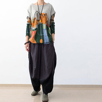 Loose Gradient Gray Linen Knickers Baggy Pants Oversized Bloomers Linen Outifts