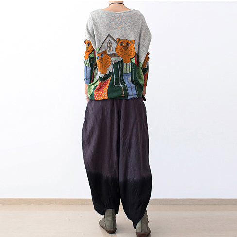 Loose Gradient Gray Linen Knickers Baggy Pants Oversized Bloomers Linen Outifts