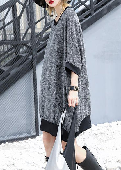 Loose Gray Cotton Blouse Bracelet Sleeved Tunic Summer Top