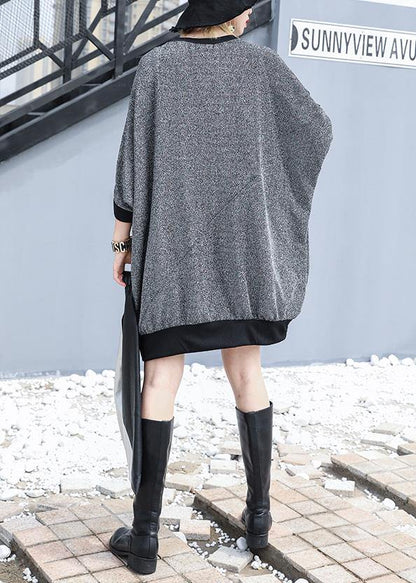 Loose Gray Cotton Blouse Bracelet Sleeved Tunic Summer Top