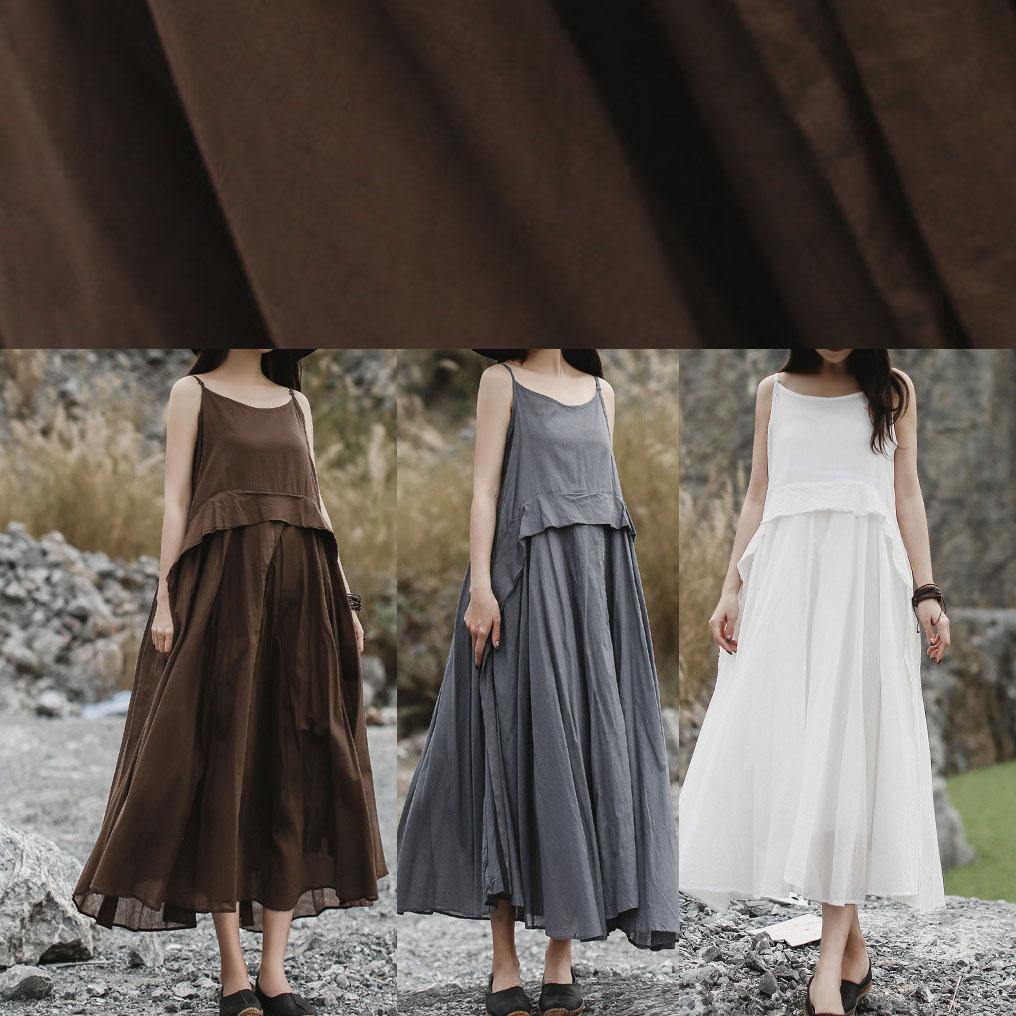 Loose Gray Sleeveless Linen Outfit Loose Waist Maxi Summer Dress