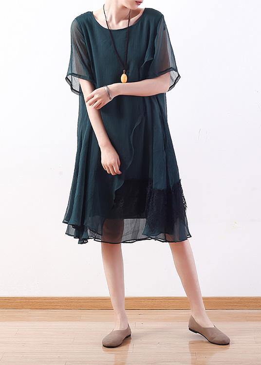 Loose Green Chiffon Quilting Clothes Wardrobes Layered Knee Summer Dresses