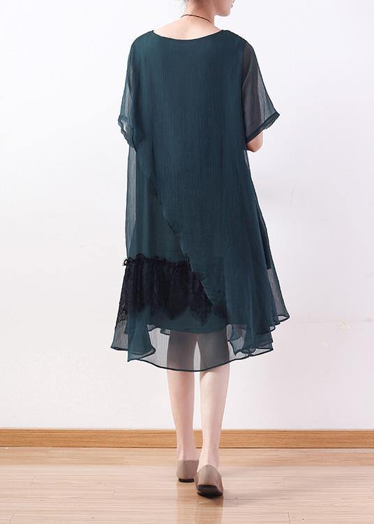 Loose Green Chiffon Quilting Clothes Wardrobes Layered Knee Summer Dresses
