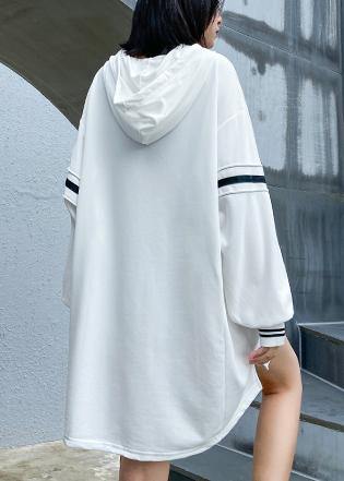 Loose Hooded Fall Outfit Work Outfits White Print Dress