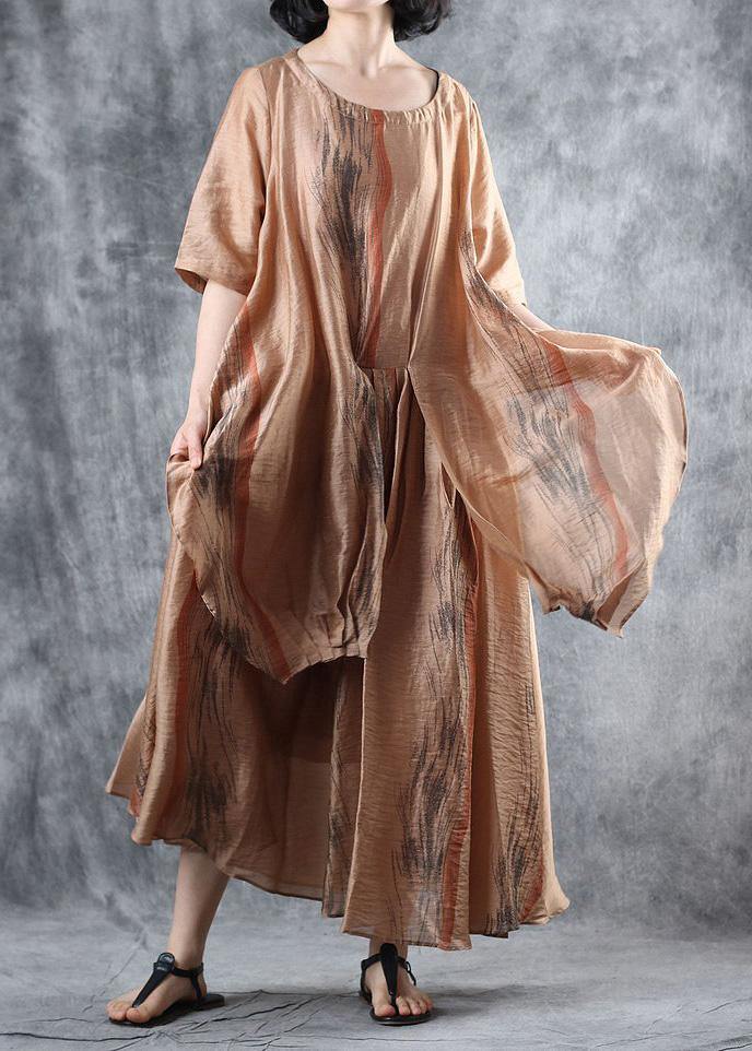 Loose Khaki Linen Clothes for Half Sleeve Robe Summer Dresses