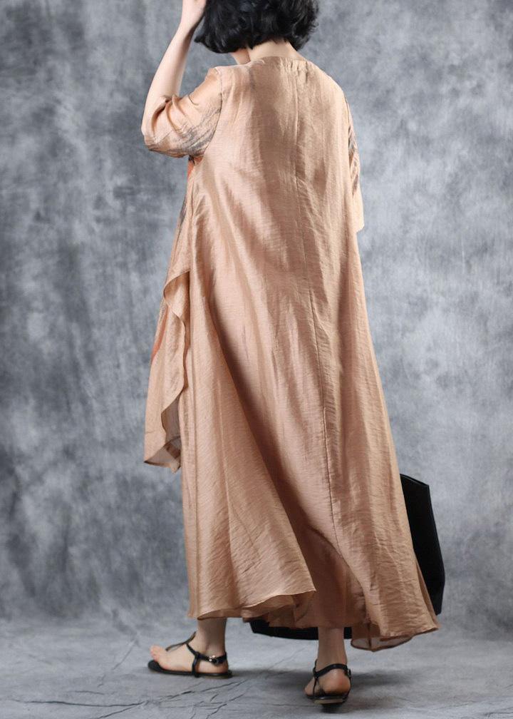 Loose Khaki Linen Clothes for Half Sleeve Robe Summer Dresses