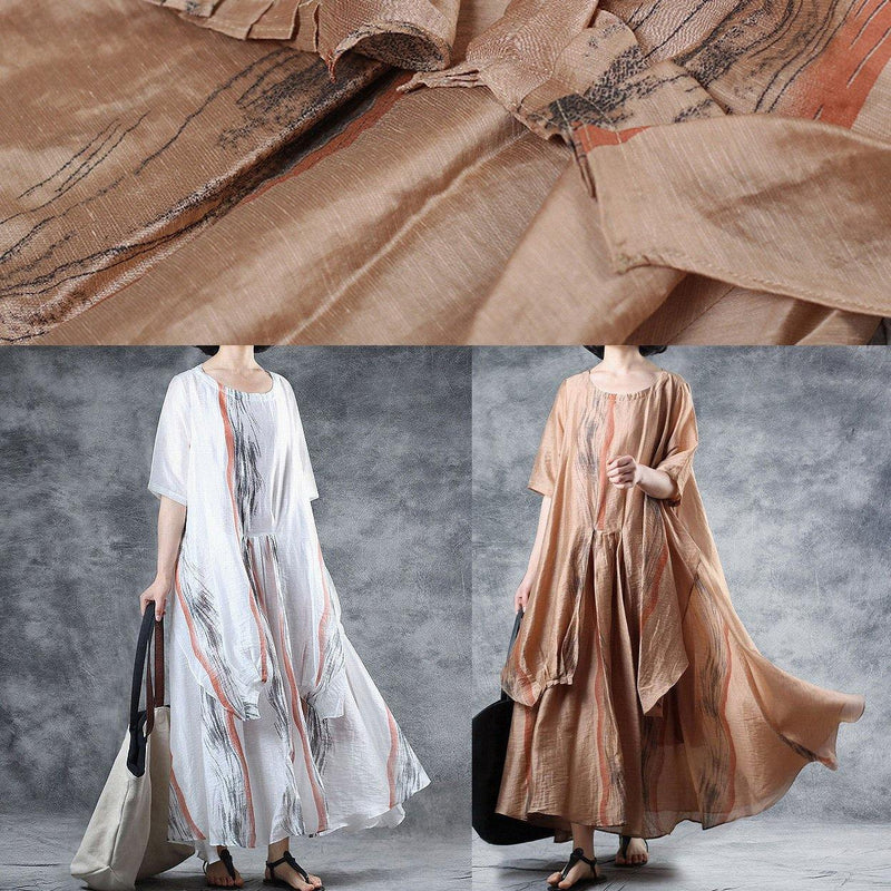 Loose Khaki Linen Clothes for Half Sleeve Robe Summer Dresses