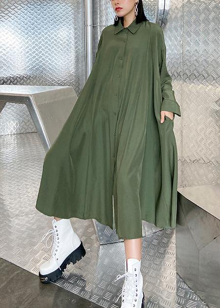 Loose Lapel Extra Large Hem Clothes Runway Army Green Robe Dress