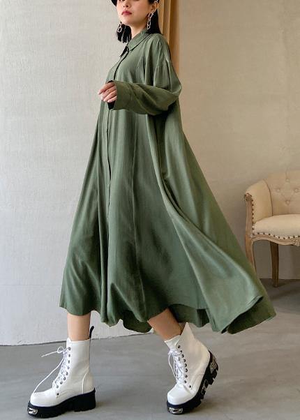 Loose Lapel Extra Large Hem Clothes Runway Army Green Robe Dress