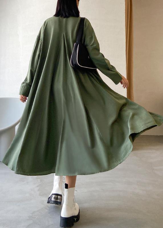 Loose Lapel Extra Large Hem Clothes Runway Army Green Robe Dress