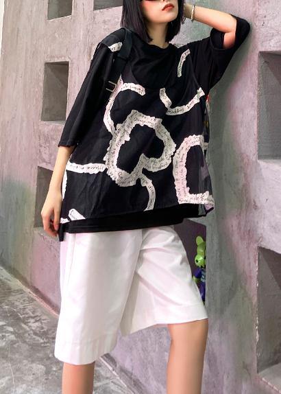Loose Large Size Black Short Sleeve + Mesh Vest Two-piece Blouse