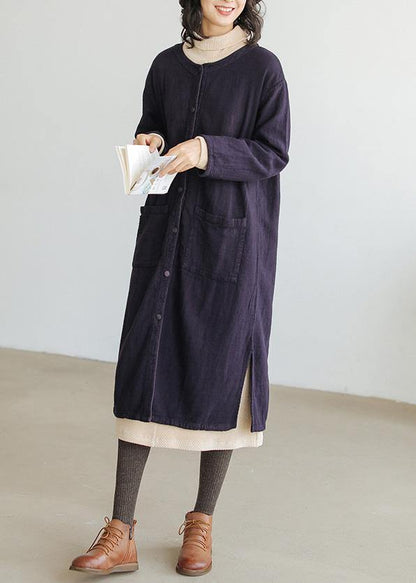 Loose Navy Fine Clothes for Wardrobes O Neck Side Open Coat