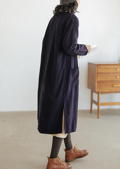 Loose Navy Fine Clothes for Wardrobes O Neck Side Open Coat