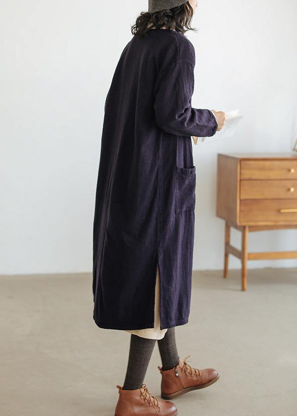 Loose Navy Fine Clothes for Wardrobes O Neck Side Open Coat