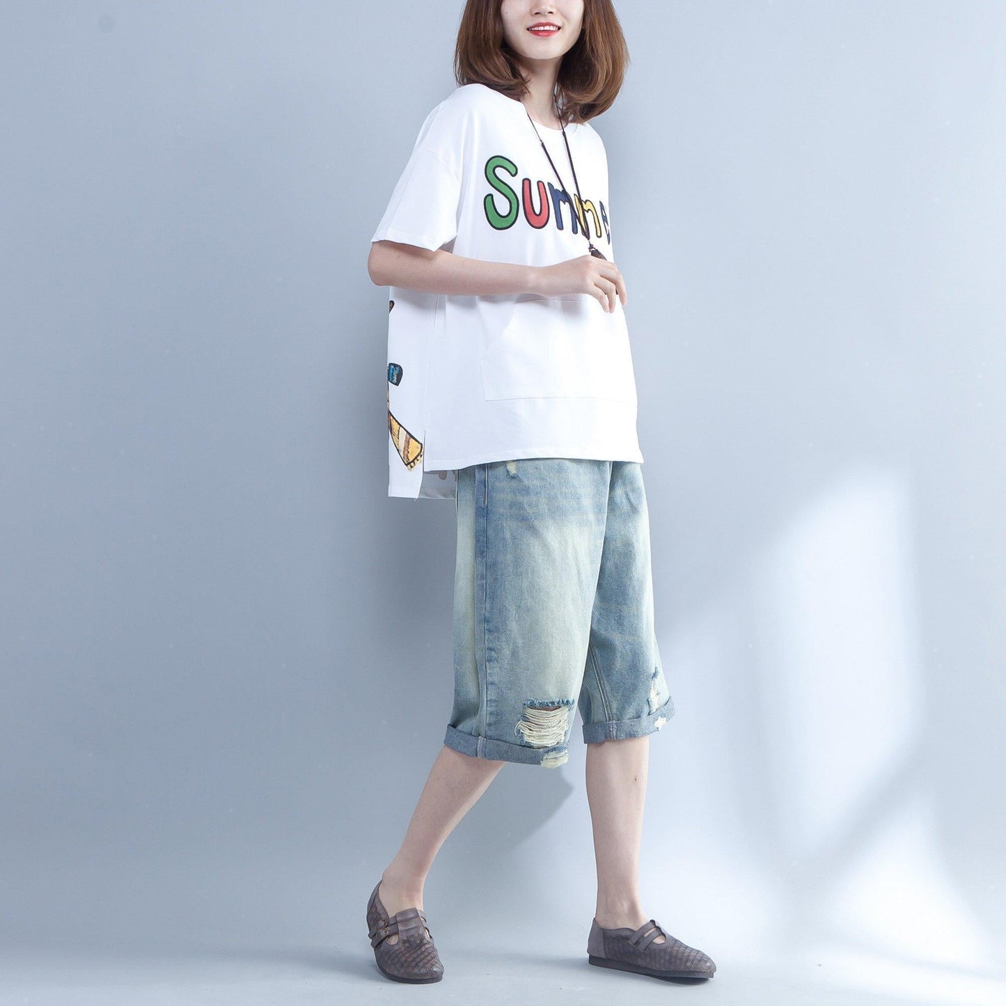 Loose O Neck Letter Cotton Shirts Ideas White Silhouette Tops