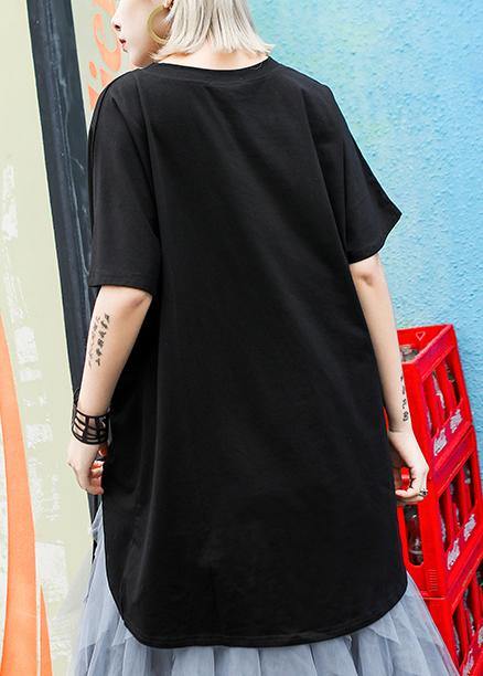 Loose O Neck Asymmetric Shirts Outfits Black Blouses
