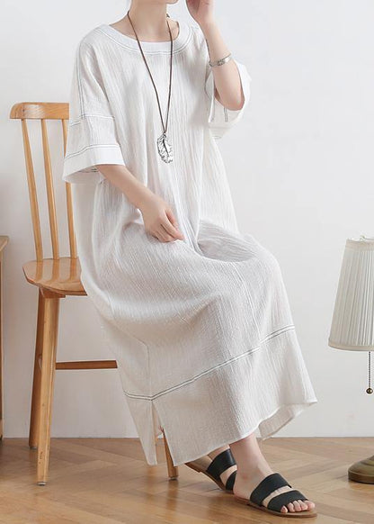 Loose O Neck Baggy Linen Summer Clothes for Design White Dresses