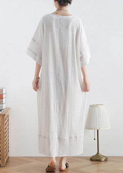 Loose O Neck Baggy Linen Summer Clothes for Design White Dresses