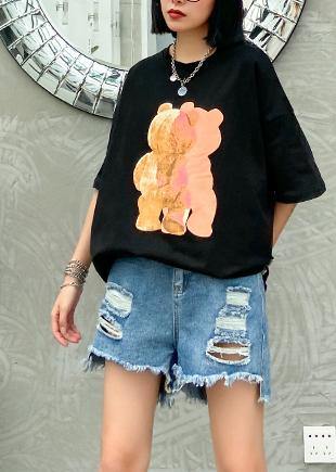 Loose O Neck Cotton Box Top Tutorials Black Print Yellow Shirt