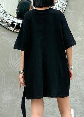 Loose O Neck Cotton Box Top Tutorials Black Print Yellow Shirt