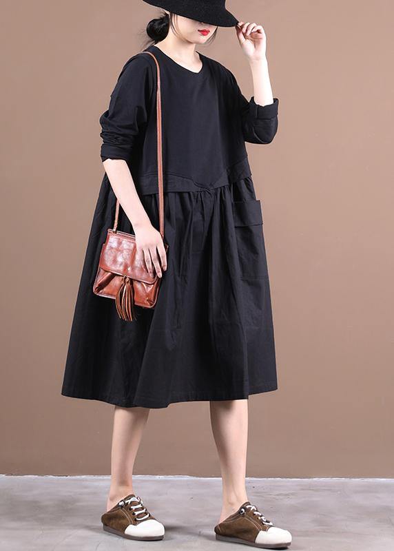 Loose O Neck Patchwork Spring Dresses Work Outfits Black Dresses