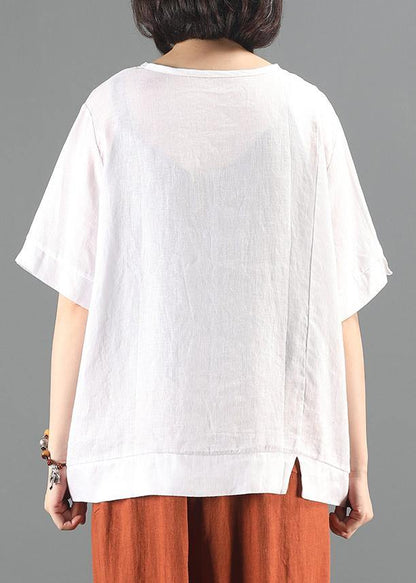 Loose O Neck Patchwork Tunic Top White Print Oversized Tops