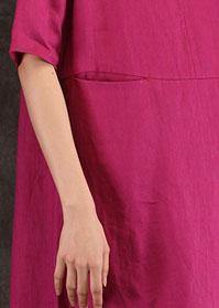 Loose O Neck Pockets Linen Dresses Work Outfits Burgundy Dress Summer