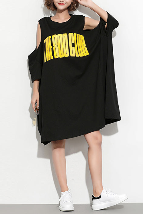 Loose Off the Shoulder Cotton Clothes Fine Work Black Shift Dresses Summer