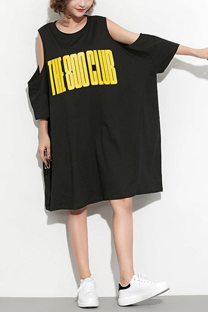 Loose Off the Shoulder Cotton Clothes Fine Work Black Shift Dresses Summer