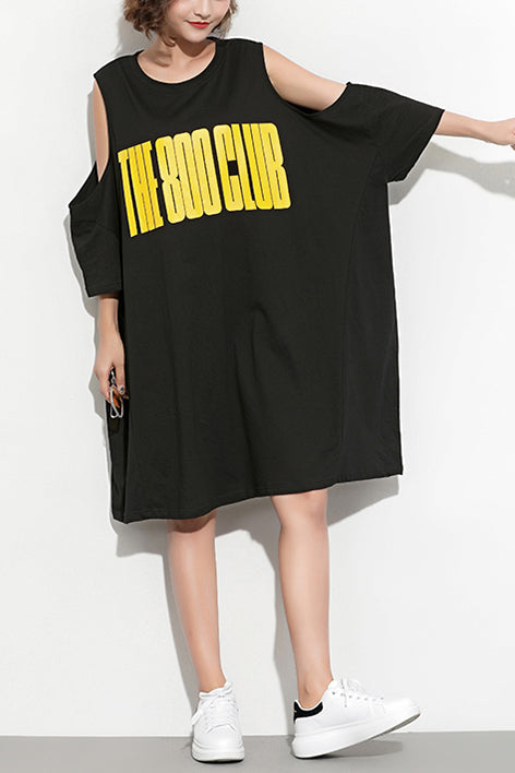 Loose Off the Shoulder Cotton Clothes Fine Work Black Shift Dresses Summer
