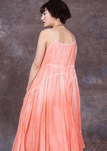 Loose Orange Asymmetric Hem Linen Dresses Sleeveless Dresses Summer Dress