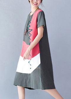 Loose Patchwork Linen Cotton Dresses Design Green Dresses Summer