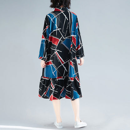 Loose Print Chiffon Clothes for Sweets Wardrobes Ruffles Chiffon Lapel Collar Dress