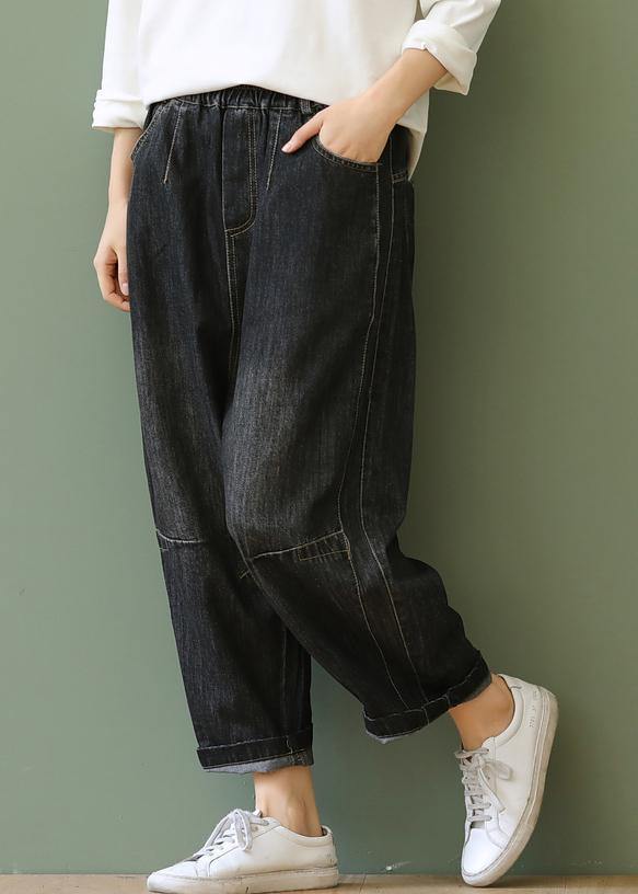 Loose Retro Washed White Stitching Denim Cropped Pants