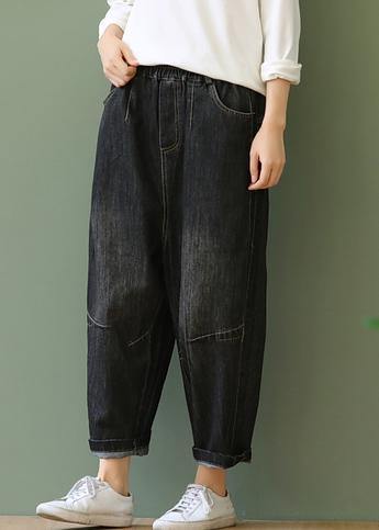 Loose Retro Washed White Stitching Denim Cropped Pants