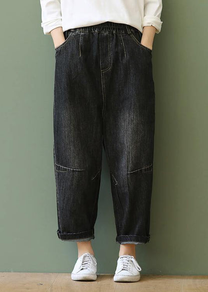Loose Retro Washed White Stitching Denim Cropped Pants