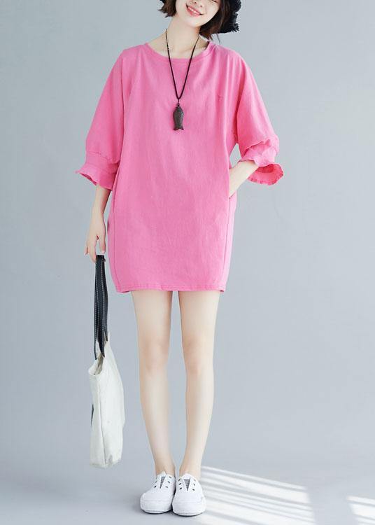 Loose Rose Cotton Long Shirts Flare Sleeve Midi Summer Dresses