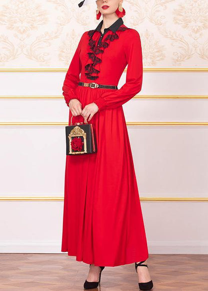Loose Ruffles Cotton Polo Collar Dresses Wardrobes Red Robe Dress