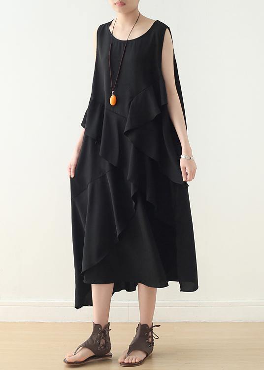 Loose Sleeveless Chiffon Long Shirts Catwalk Black Asymmetric Hem Art Dress Summer