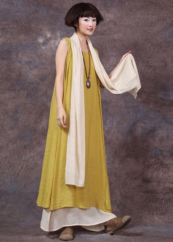 Loose Sleeveless Linen Clothes for Sewing Yellow Dresses Summer