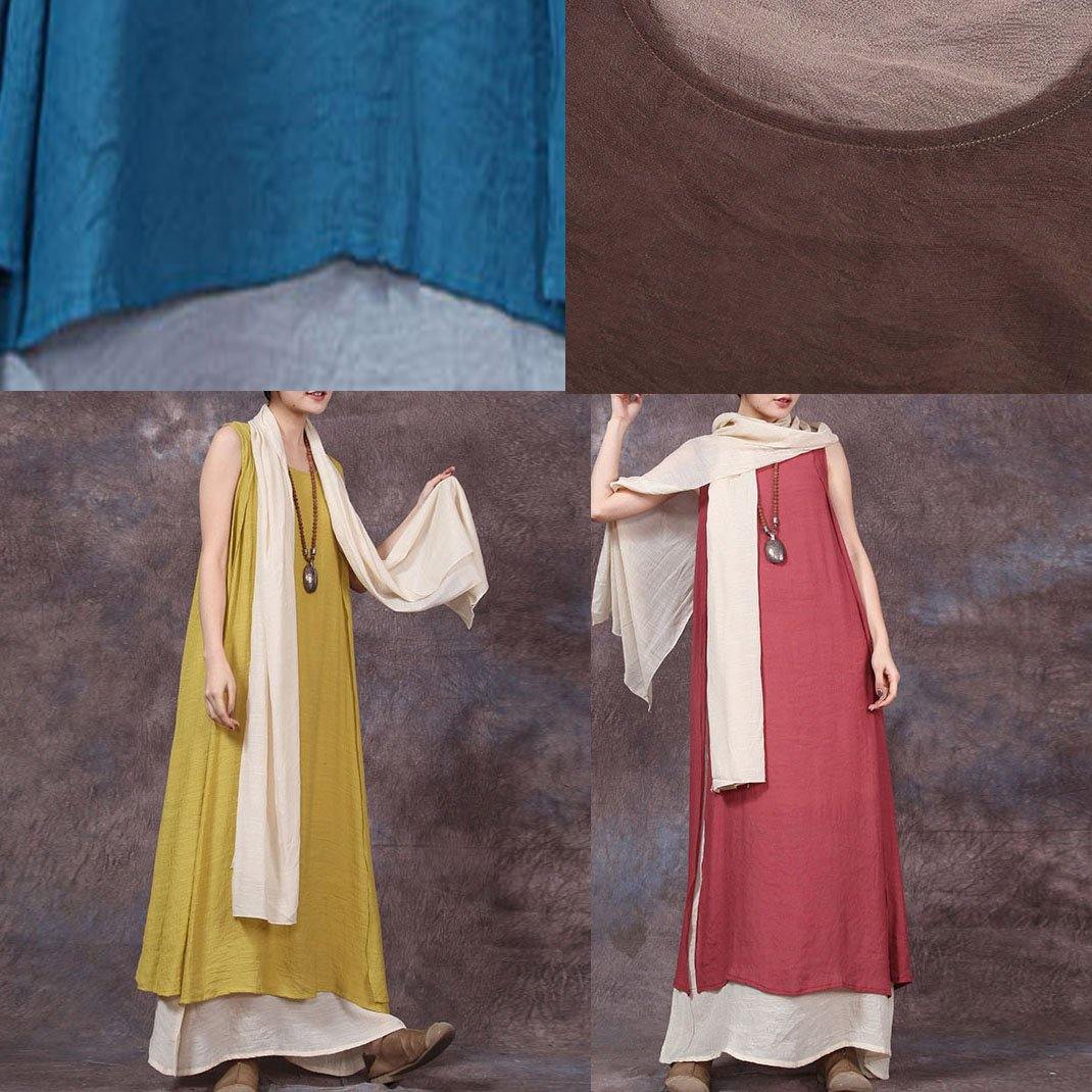 Loose Sleeveless Linen Clothes for Sewing Yellow Dresses Summer