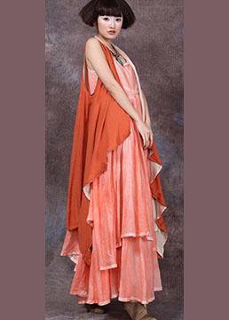 Loose Sleeveless Linen Clothes for Tunic Tops Orange Tie Waist Cardigan Summer