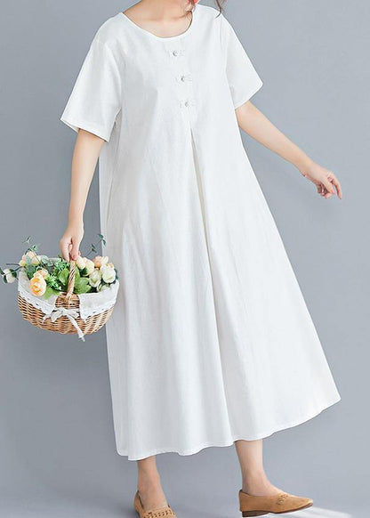 Loose Color Cotton Clothes Tutorials White Art Dress Summer